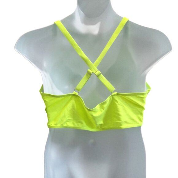 Neon Yellow V-Neck Halter Top High Waisted Mesh Sides Bottom Bikini Set Size 2XL - Picture 6 of 10